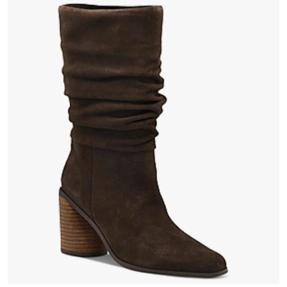 Charles David Brown Suede Slouchy Pointed Toe Block Heel Boots Size 8M - Picture 1 of 9